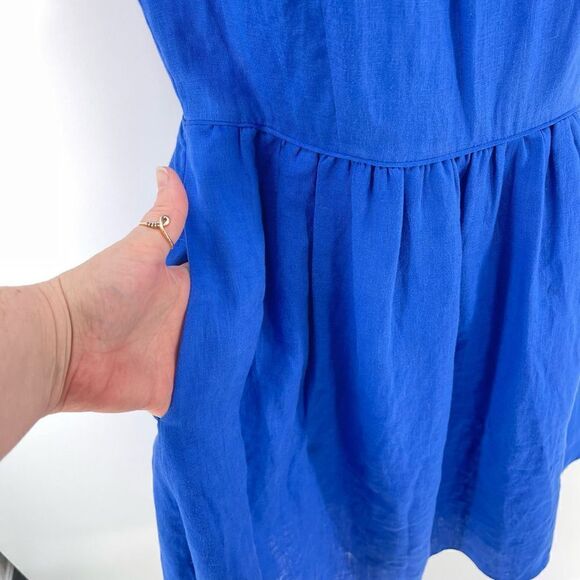 J crew Women's Linen Blue Side Zip Mini Dress Size 2 - Picture 12 of 12